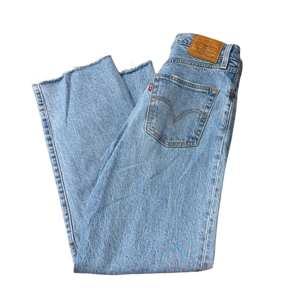 Levi's Ribcage High Rise Straight Ankle Jeans Light Wash Raw Hem Size 26